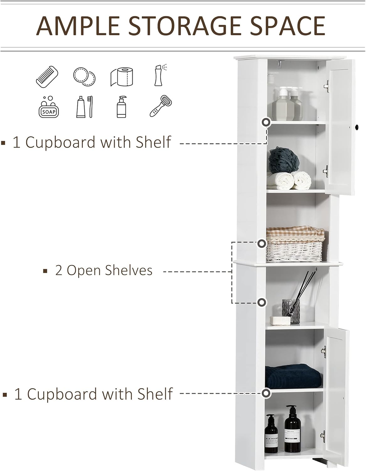 White Freestanding Bathroom Storage Cabinet with 2 Cupboards H113