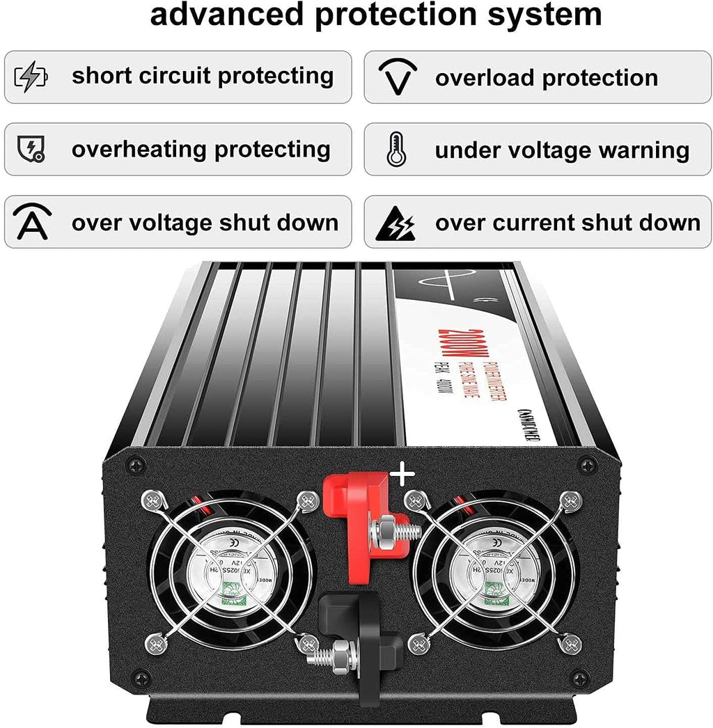 1500W Pure Sine Wave Power Inverter DC 12V AC 120V S459