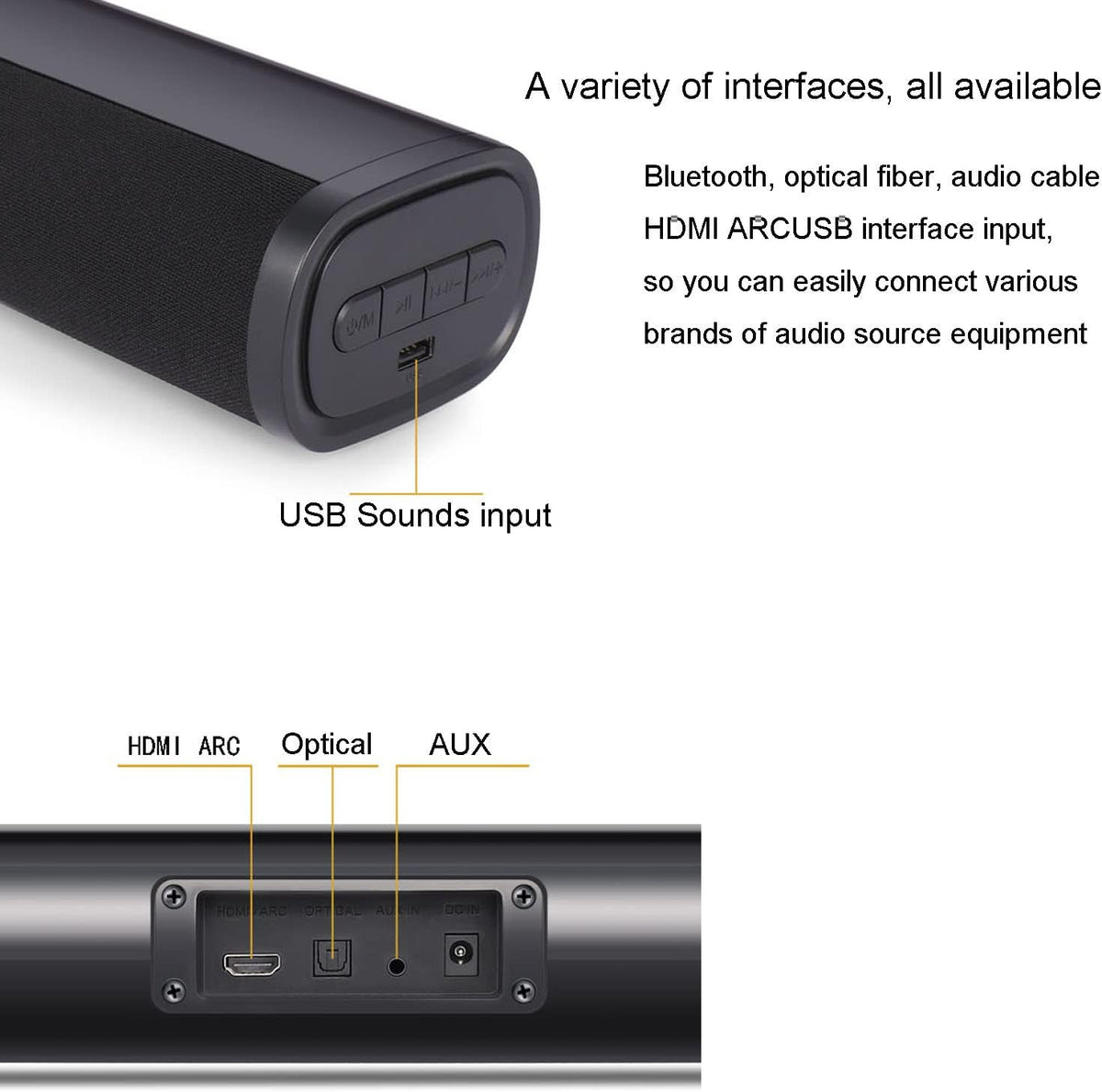 24-Inch Sound Bar with Bluetooth 5.0, USB, AUX/RCA, Optical, HDMI ARC, Pack of 2 Z30076