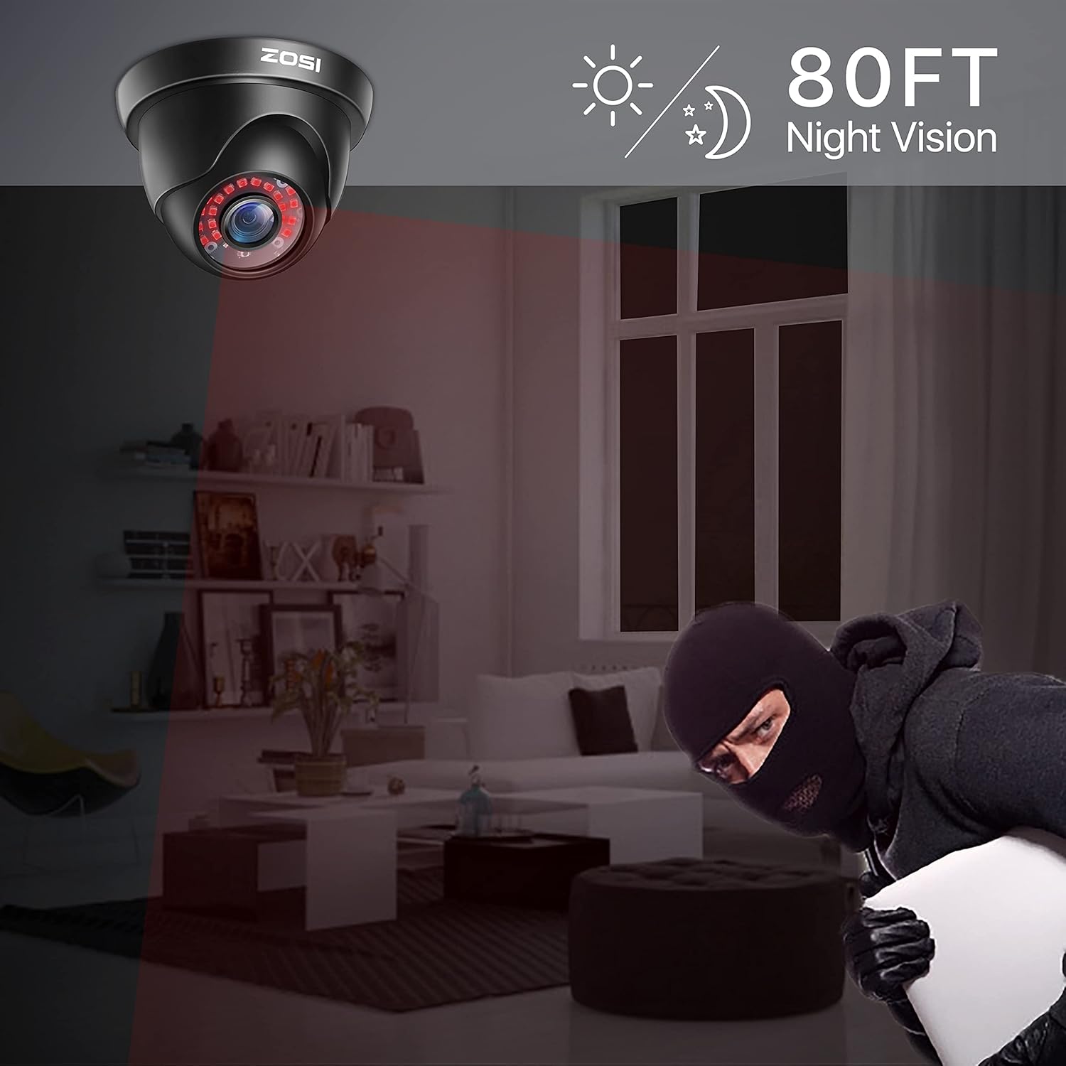 4 Pack 2MP 1080p HD-TVI Black Dome Security Camera with 80ft Night Vision C706832