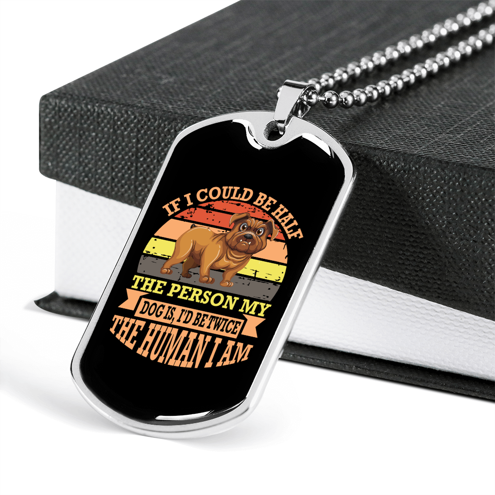 Peach Stainless Steel Dog Tag Necklace 24" Chain V207