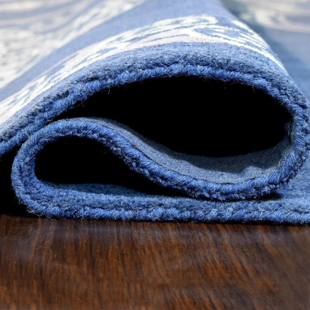 10'x10' Blue Beige Hand Tufted Wool Area Rug C4793