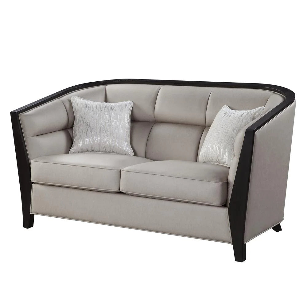 Beige Fabric Loveseat with 2 Pillows N8658