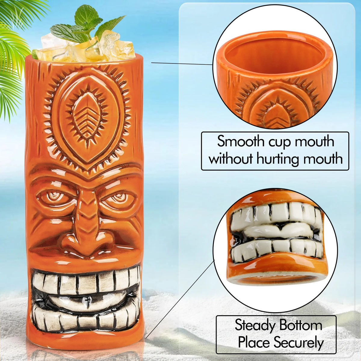 Ceramic Tiki Mugs Set of 4 N7687