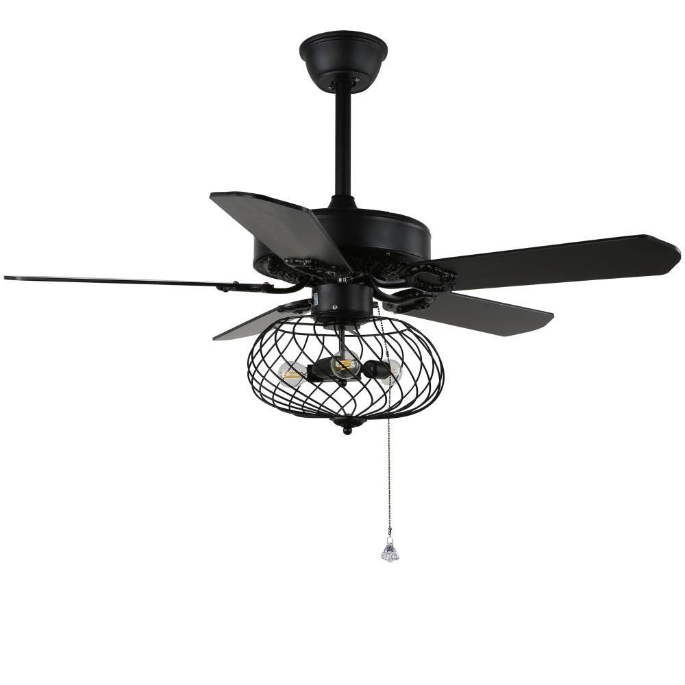 Black Cage Ceiling Fan with Light Kit and Remote Control J993