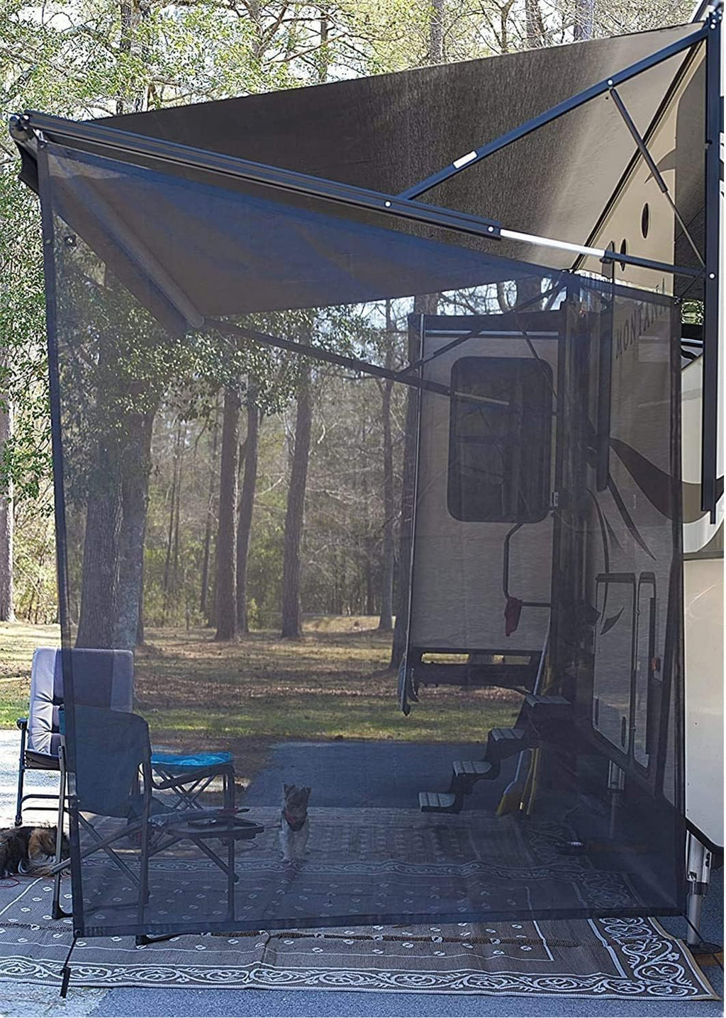 RV Awning Side Sun Shade 9’ x 7’ Black Mesh Screen Kit F32599