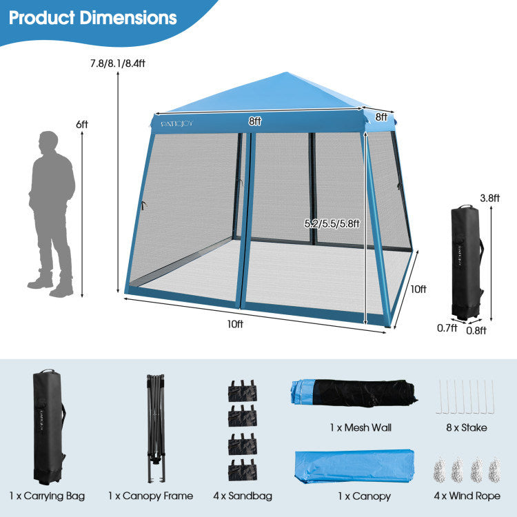 10 x 10 Feet Pop Up Canopy with Mesh Sidewalls G94346
