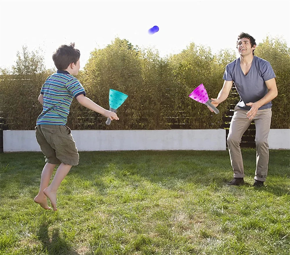 Pop-Pass-Catch Ball Game with 2 Catch Launcher Baskets and 4 Balls E2337