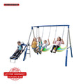 Metal Swing Set with LED Swing Seats, 2 Person Glider & 5' Double Wall Slide R23636