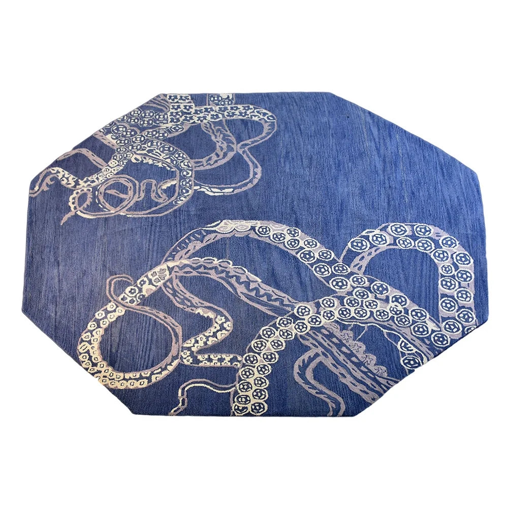 10'x10' Blue Beige Hand Tufted Wool Area Rug C4793