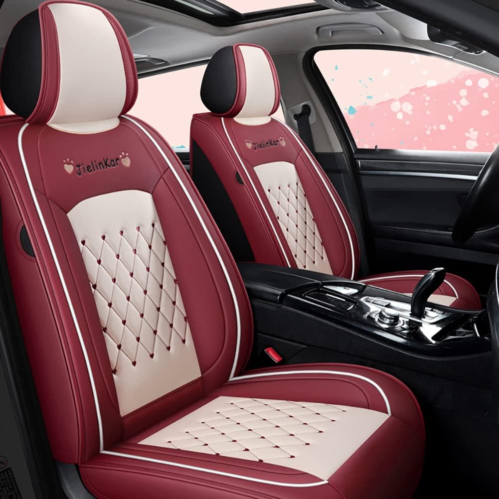 Green-White Waterproof PU Leather Car Seat Covers Full Set E8132
