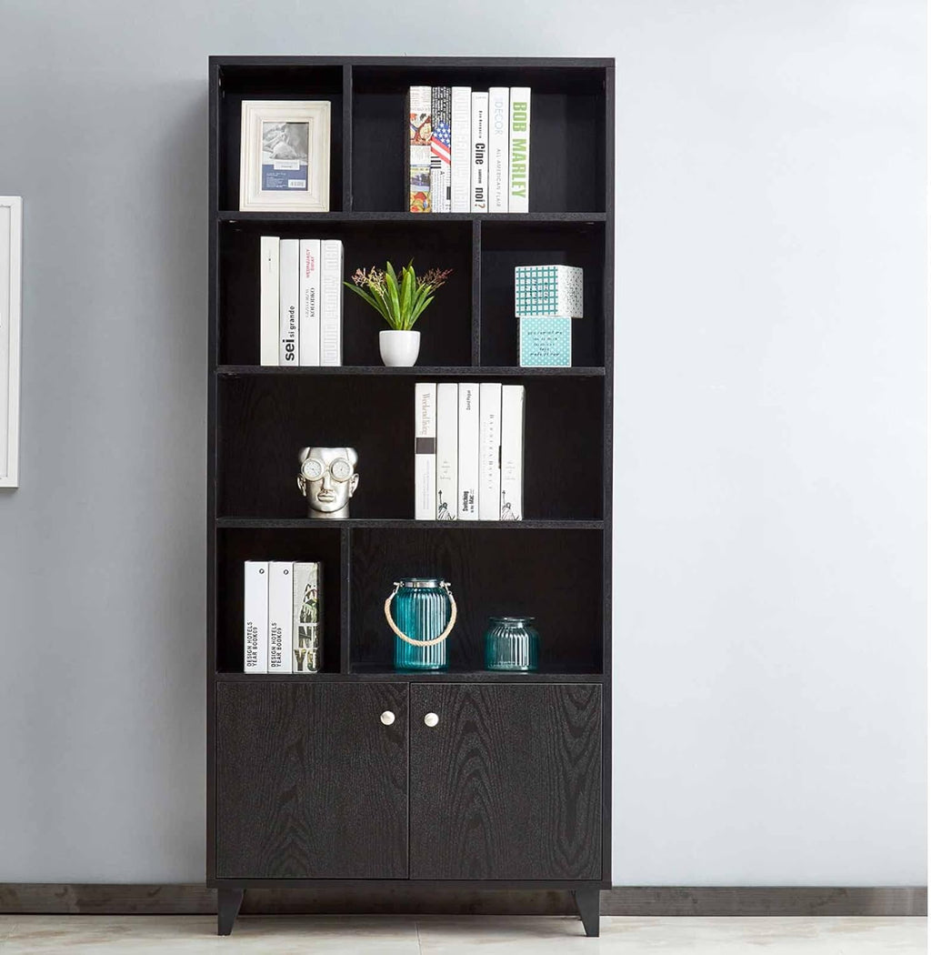 White Bookcase with 2 Doors 7 Open Shelves P89211