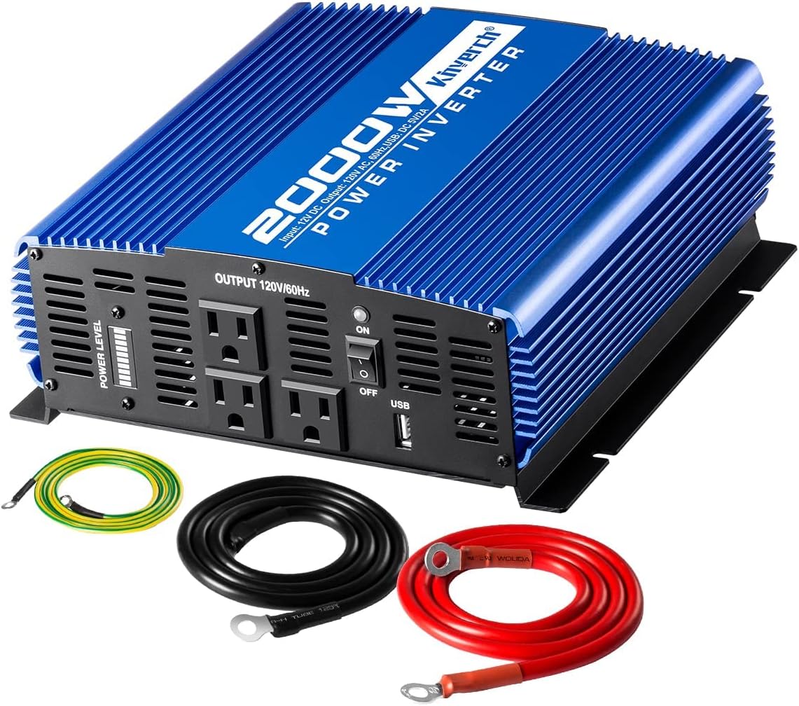 2000W Continuous 4000W Peak Power Inverter 3 AC Outlets 12V to 110V Car Converter with USB Port K590909