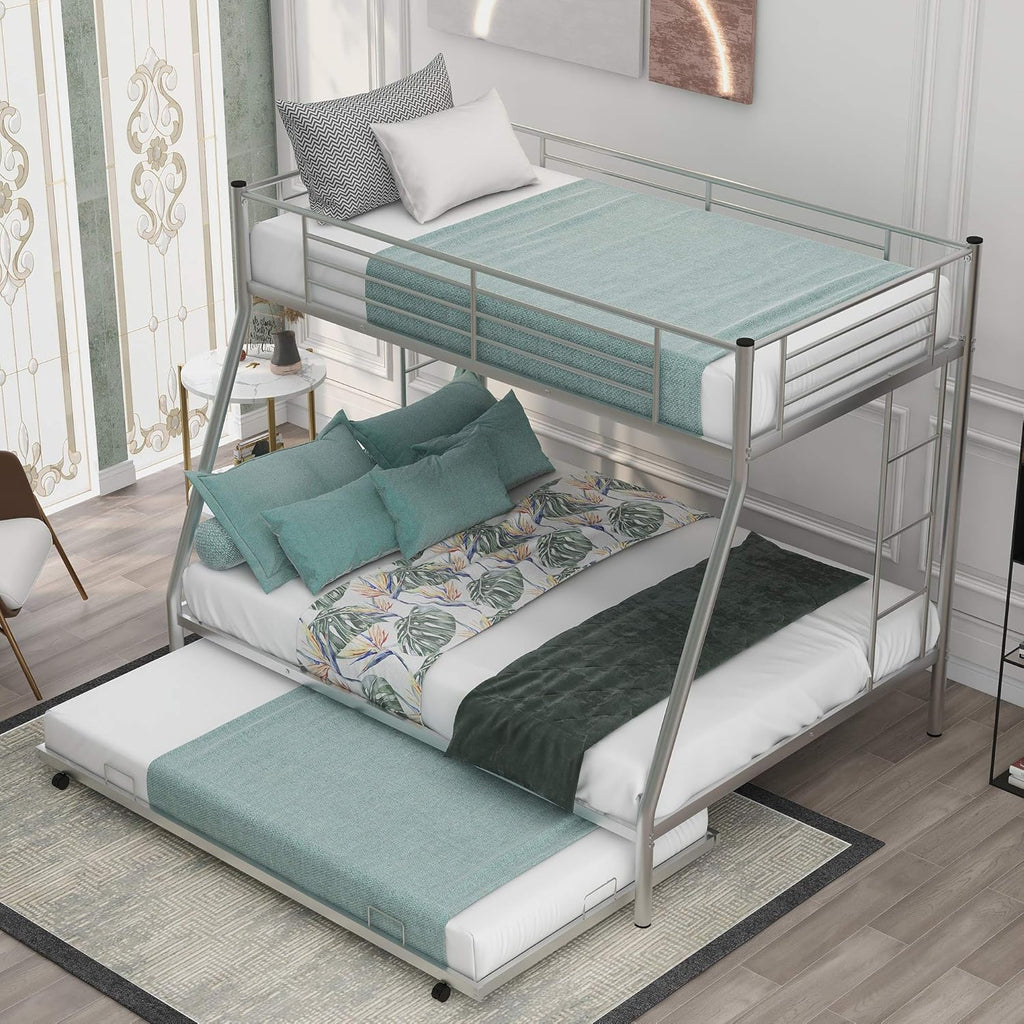 Black Twin Over Twin Metal Bunk Bed with Trundle X59748