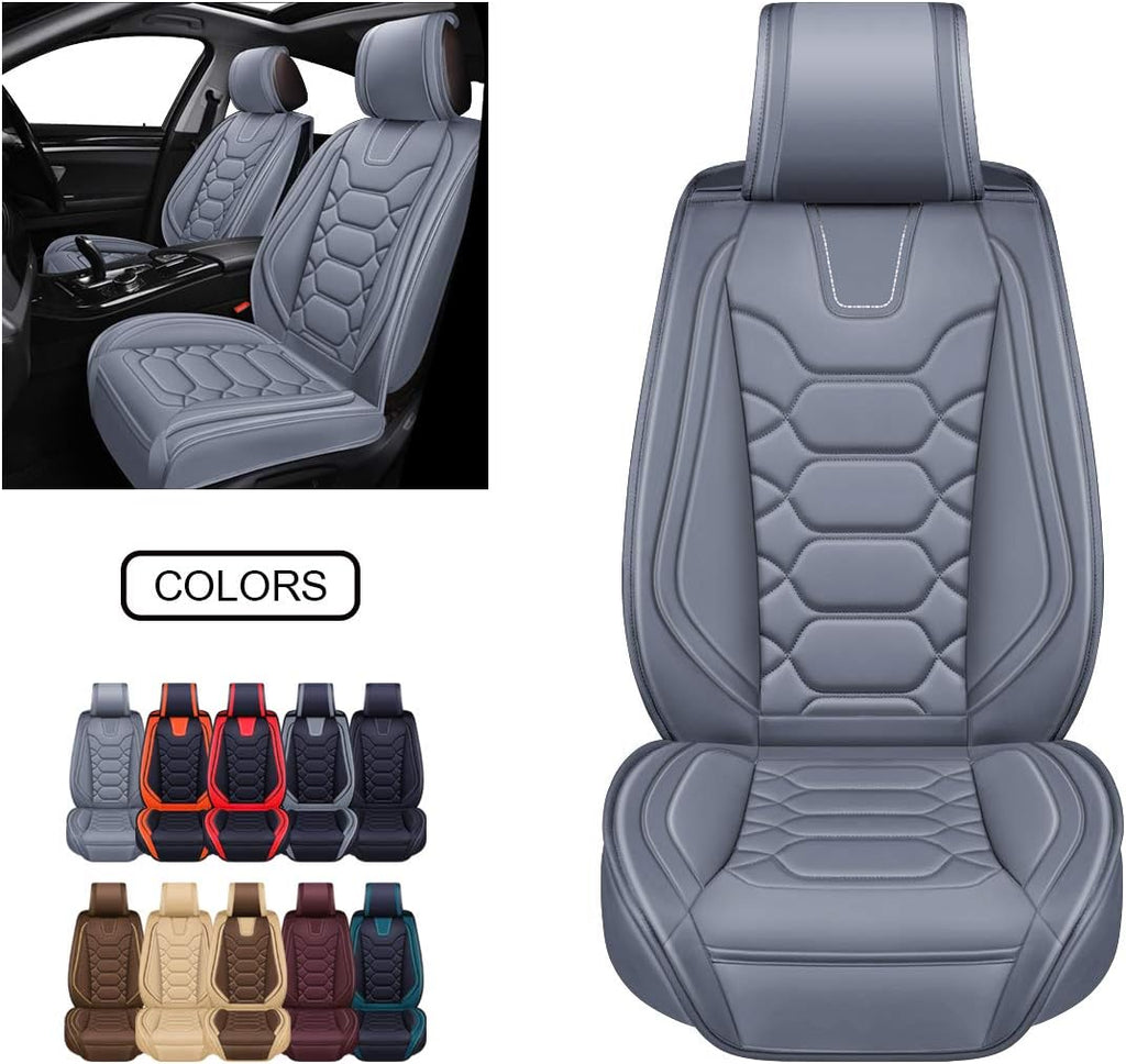 Leather Car Seat Covers, Faux Leatherette Universal Fit Set (Front Pair, Black&Orange) V896