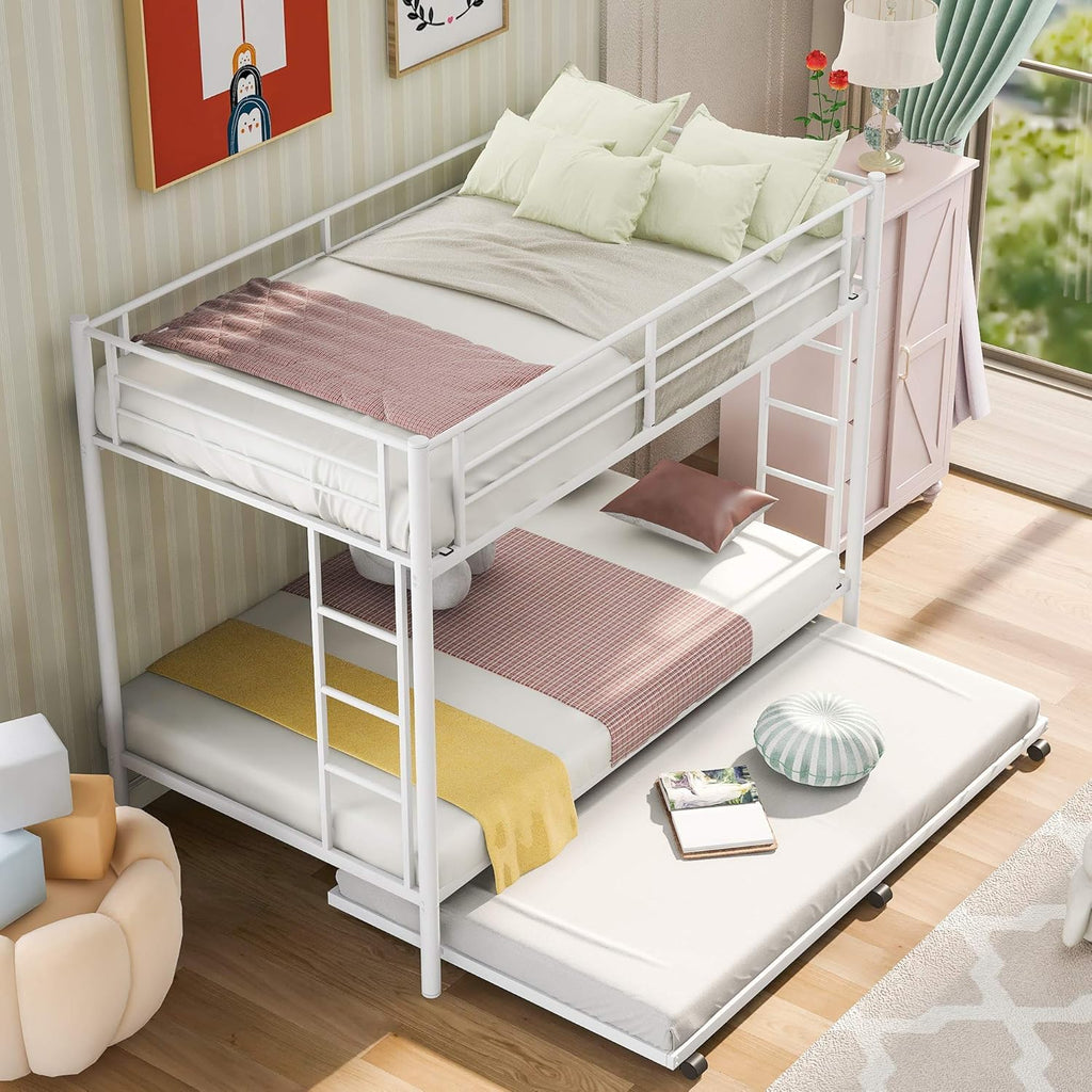 Black Twin Over Twin Metal Bunk Bed with Trundle X59748