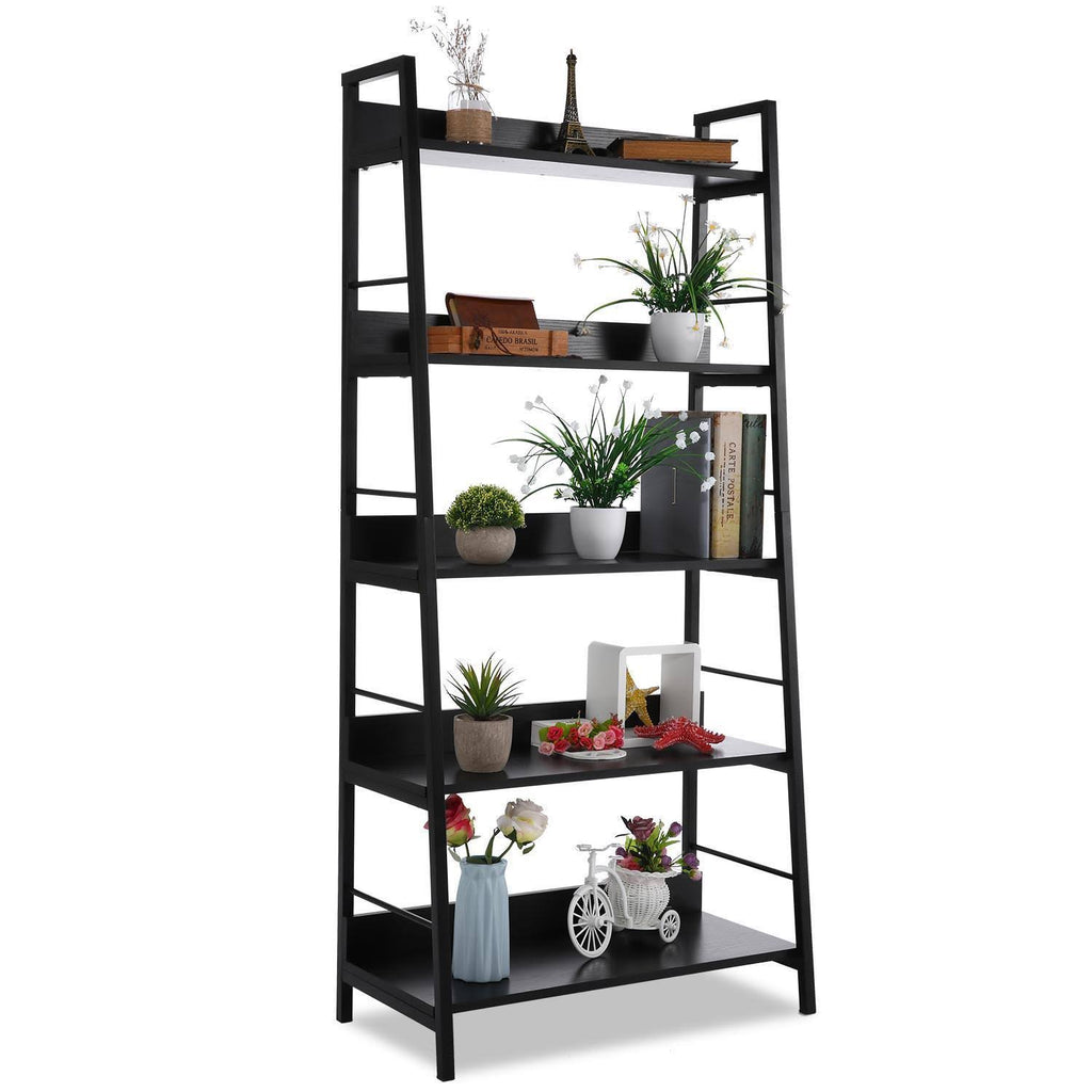 Black 5 Tier Metal Frame Wood Shelves Bookcase G400