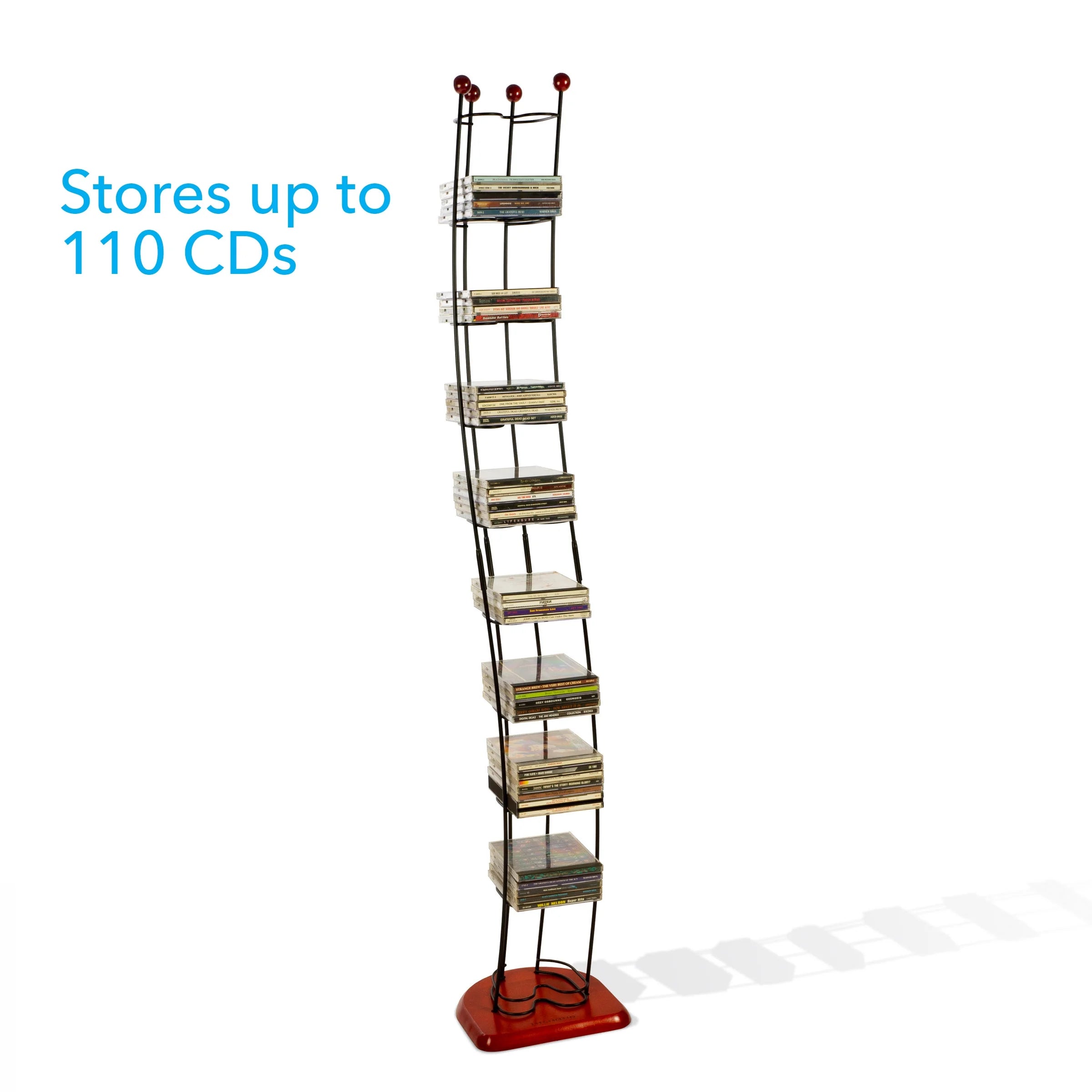 Black Steel CD Tower with Cherry Wood Base P8167