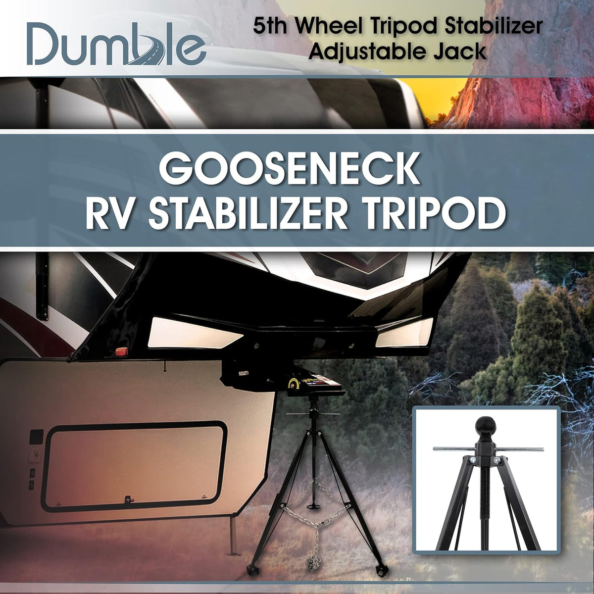 Gooseneck RV Stabilizer Tripod 2-5/16in Ball Joint 7500lb Cap 5th Wheel Adjustable Jack T84979