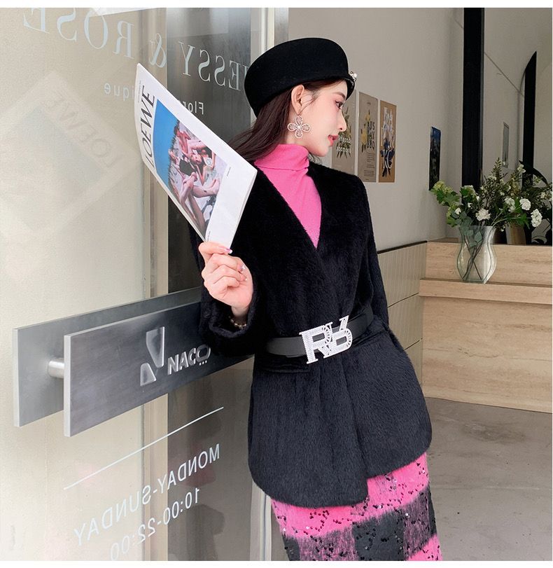 Rhinestone Letter Buckle Leather Belt Zinc Alloy Heavy Design Waist