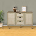 Natural Wood TV Stand with Rattan Doors F676